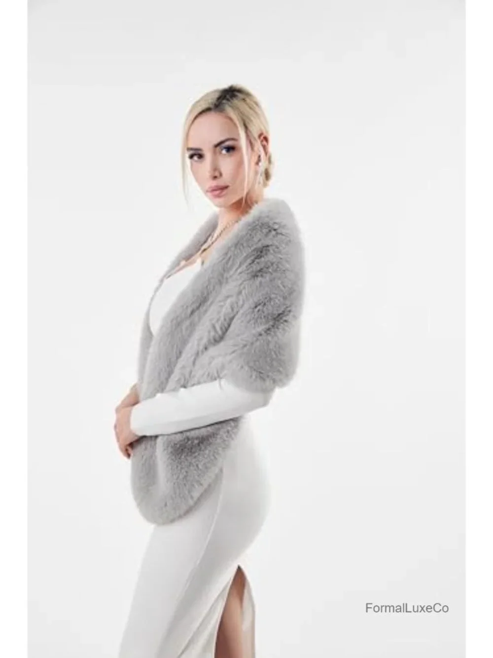 Faux Fur Wrap Shawl Winter Evening Party Cape